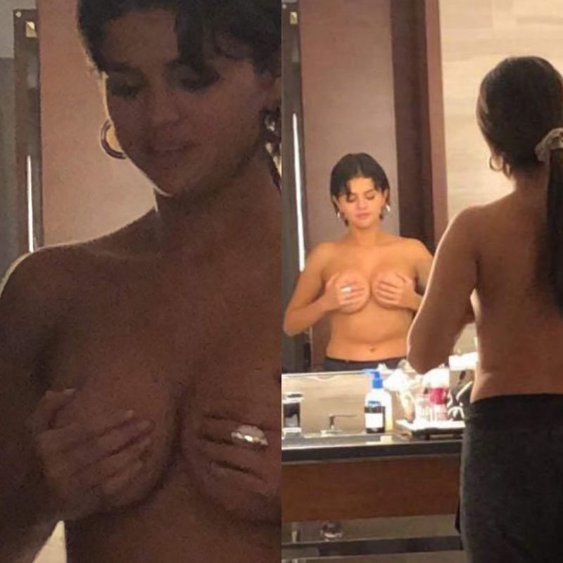 Selena Gomez nude boobs behind the scene photos leaked showing her holding ...